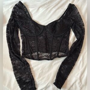 Forever 21 Black Lace Long Sleeve Top